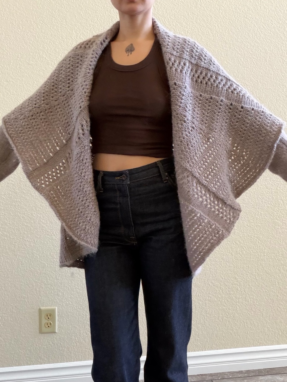 Elsamanda made in Italy alpaca draped cascade Knit shawl Cardigan Sweater Mauve